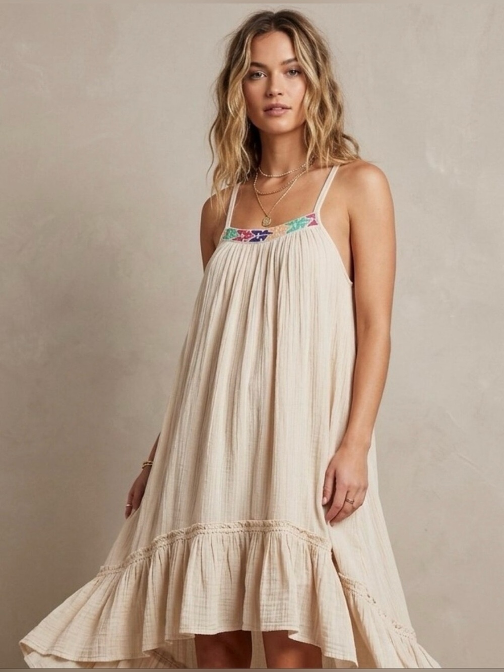 Free People 100% Cotton Cream Dress Size S
